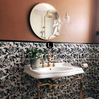 黑白玫瑰花砖300X300艺术瓷砖厨房餐厅浴室卫生间墙砖阳台地砖