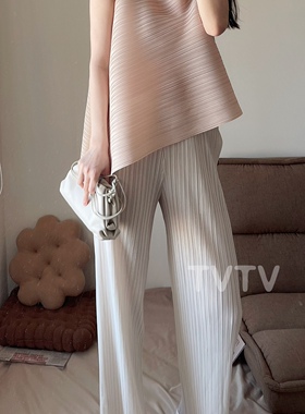 TVTV 三文鱼粉的夏天～褶皱背心T恤休闲裤套装