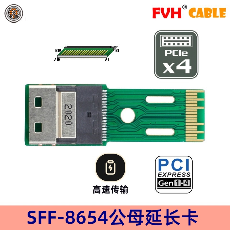 FVH SFF-8654公对母1对1延长线Slimline SAS 38PIN接口测试保护卡