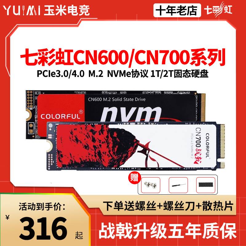 七彩虹CN700/600 M.2固态硬盘 1T/2T PCIe4.0电脑1T笔记本硬盘4T