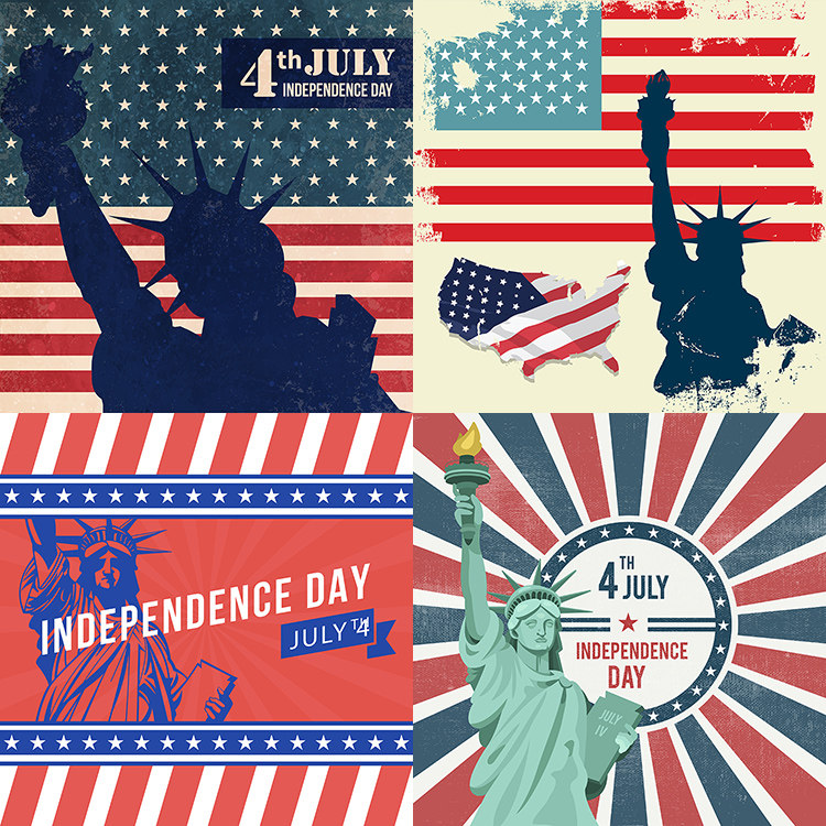 复古自由女神海报ai矢量图案 美国标志性建筑海报图标 设计素材