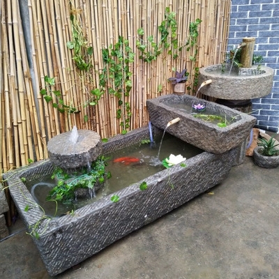 定制石槽老牛养鱼水槽石盆鱼缸槽马槽洗手盆花盆旧石器流水景观摆