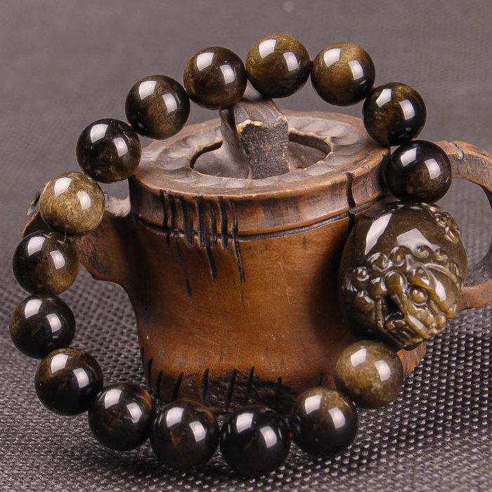 天然金曜石貔貅手链 金曜石有求必应貔貅手串 金曜石皮丘手串