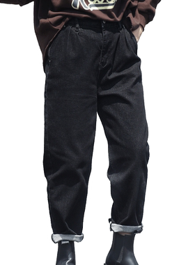 Monday芒20288-2女宽松显瘦松紧垮裤休闲百搭大码春季黑色牛仔裤