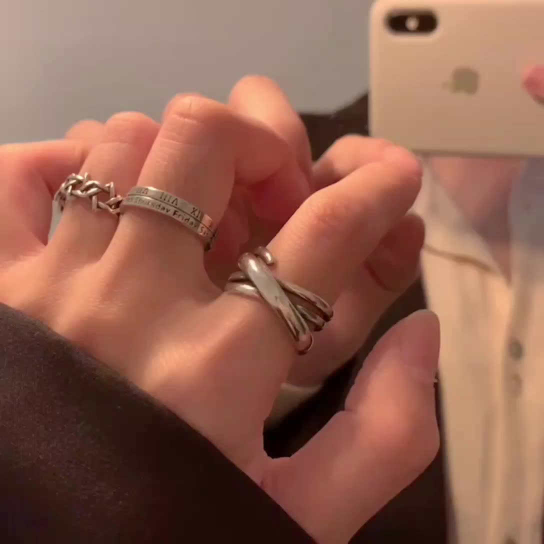 复古简约做旧套装戒指女