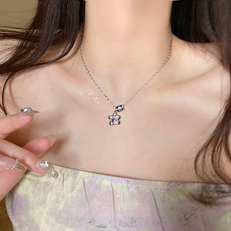 甜酷风~紫钻星星吊坠项链