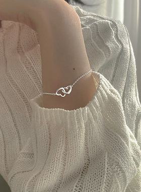 韩版镂空桃心双心形手链