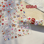 2026新年小马美甲贴纸发财可爱彩色卡通马年浮雕立体指甲装 饰贴片