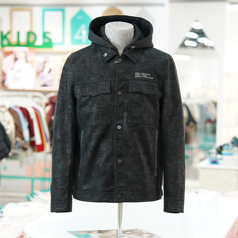 优构良品皮衣男假两件冬季加绒