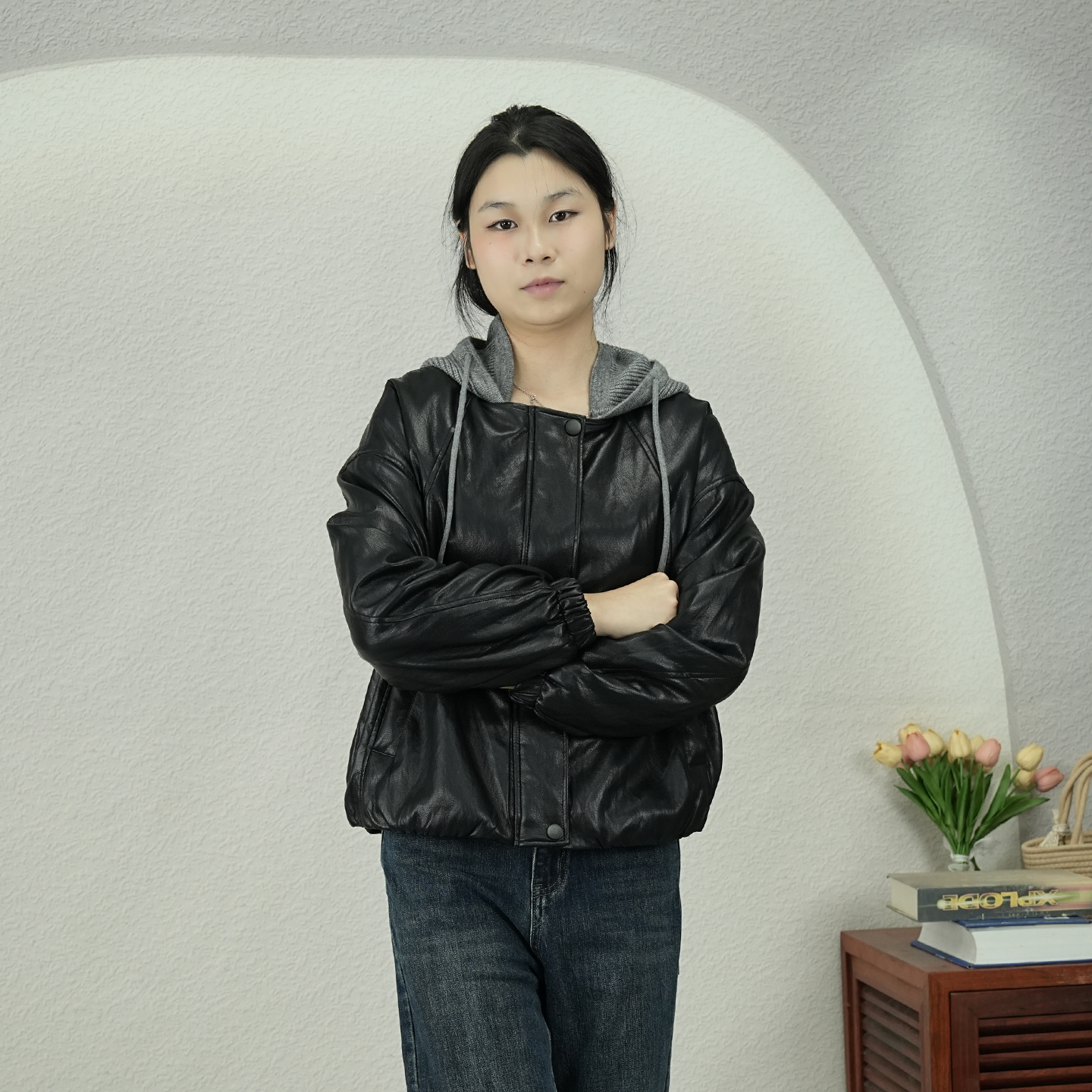 女加绒假两件皮衣外套2025栋季新