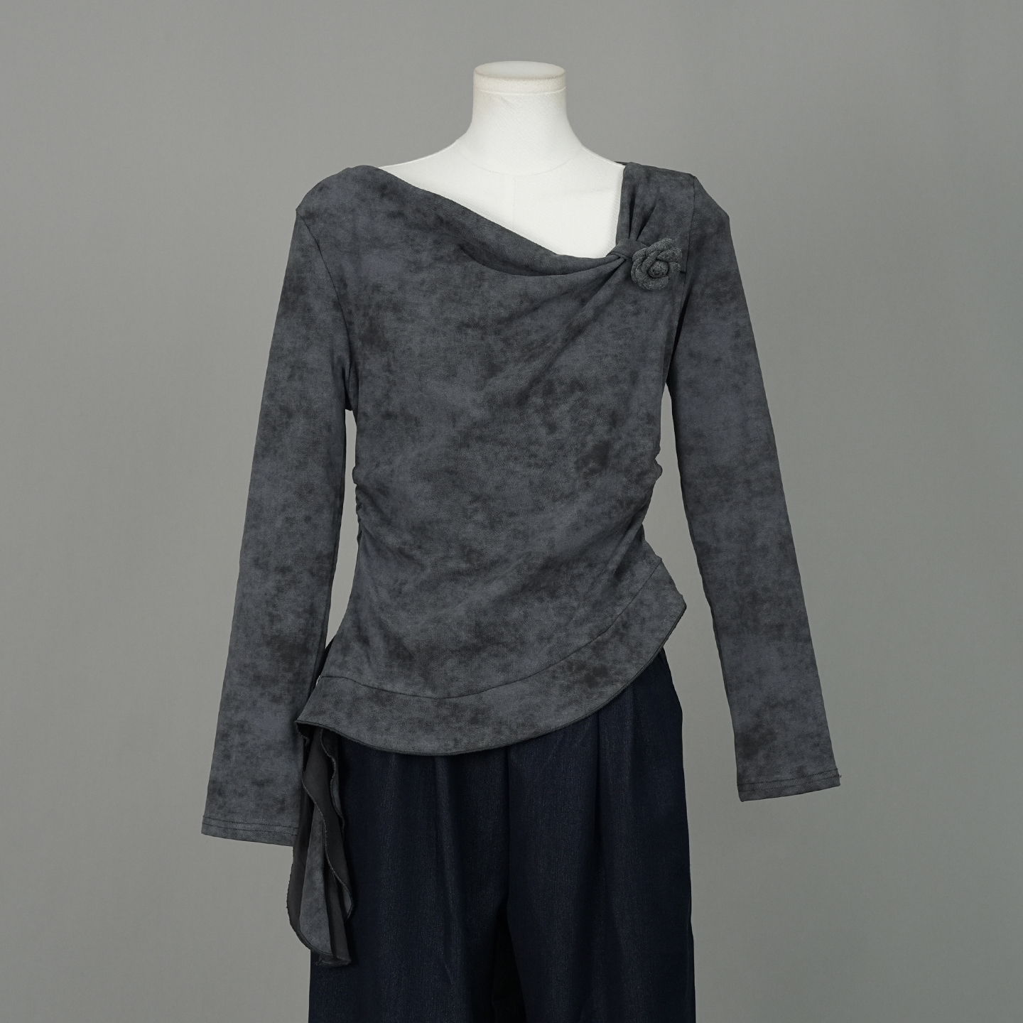 秋新款修身不规则短款长袖T恤女