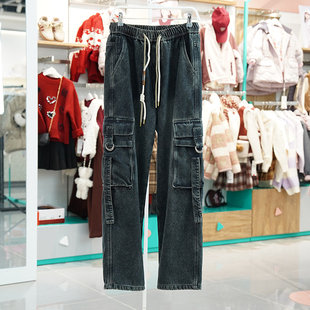 牛仔裤 直筒长裤 加绒保暖新款 复古洗水宽松休闲百搭神裤 男冬季 工装