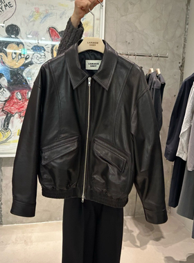 Red1982韩国东大门代购LAMA GIEPIE 25春新翻领拉链真皮夹克外套