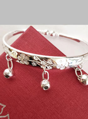 实心手工铃铛蒜头手镯纯银民族风