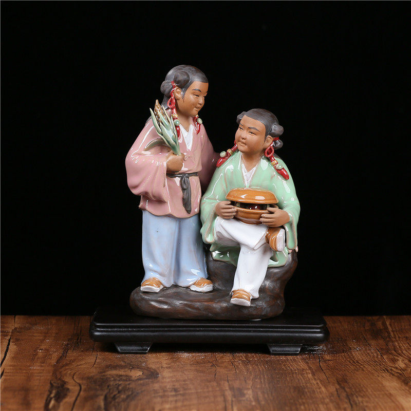 和合寒山拾得 石湾公仔陶瓷工艺品人物摆设创意结婚礼品中式礼品