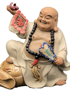 福到眼前弥勒小佛像 陶醉石湾陶瓷公仔装饰品 工艺品精品人气摆u.