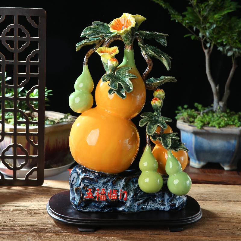 福禄葫芦石湾公仔陶瓷摆件中式