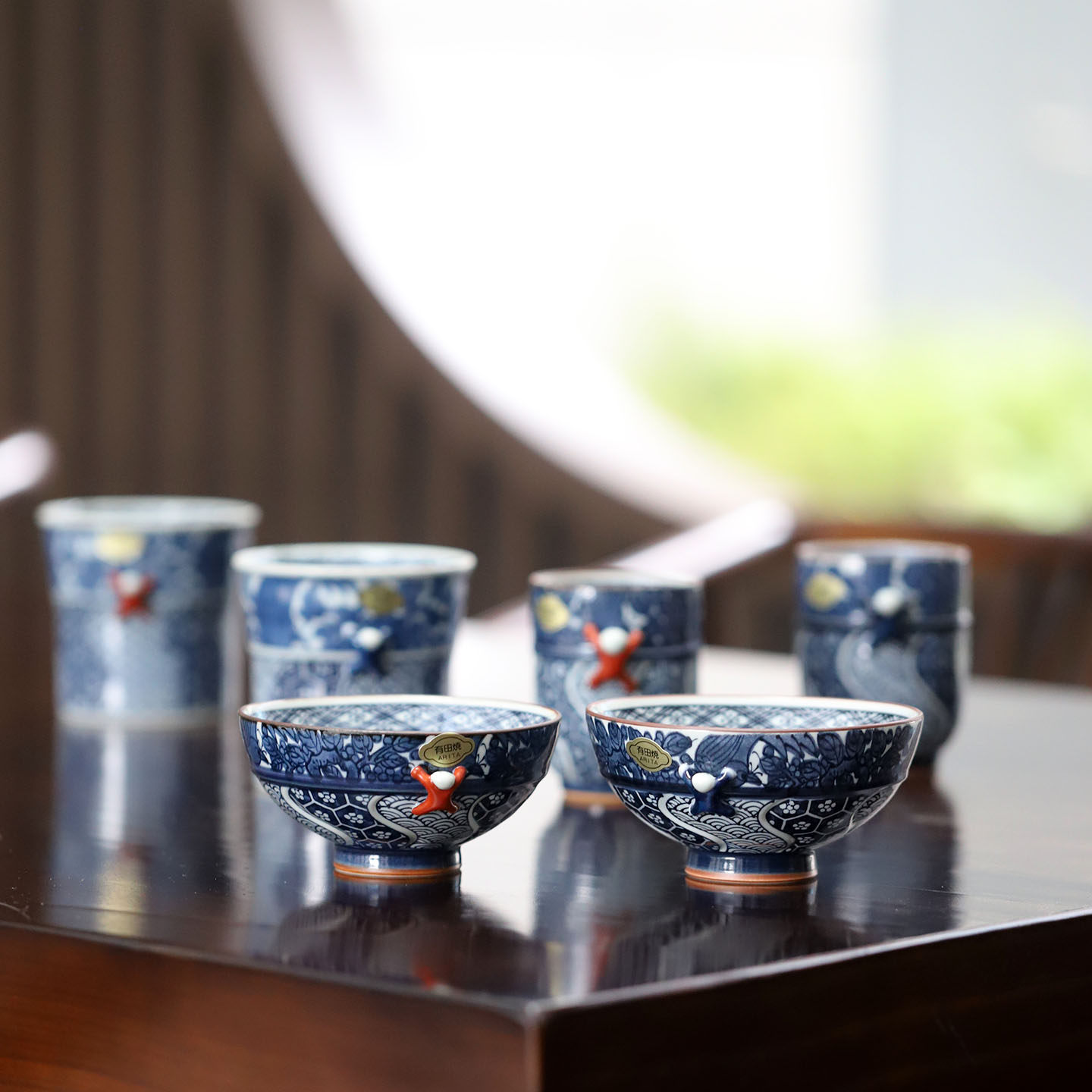 日本进口有田烧套装陶瓷餐具青花童戏春情侣对碗甜品碗水杯一闲人