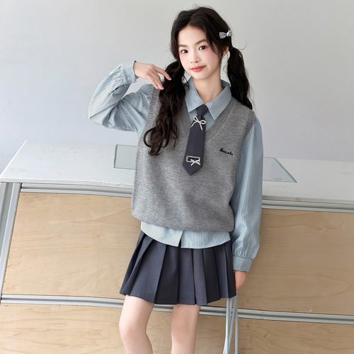 波拉bora女童套装秋季初中生学院风甜美穿搭儿童裙子时髦洋气衣服