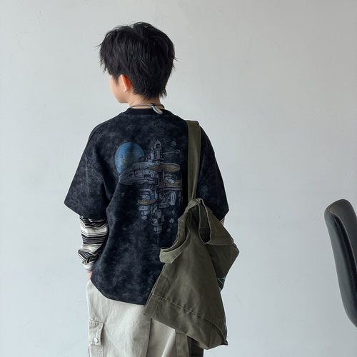 波拉bora男童长袖t恤春秋款儿童装秋季假两件卫衣男孩秋装打底衫T