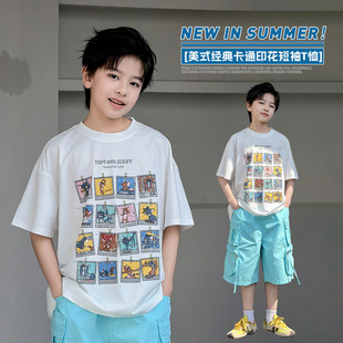 波拉bora儿童装男童短袖上衣夏季款中大童青少年时尚圆领休闲T恤