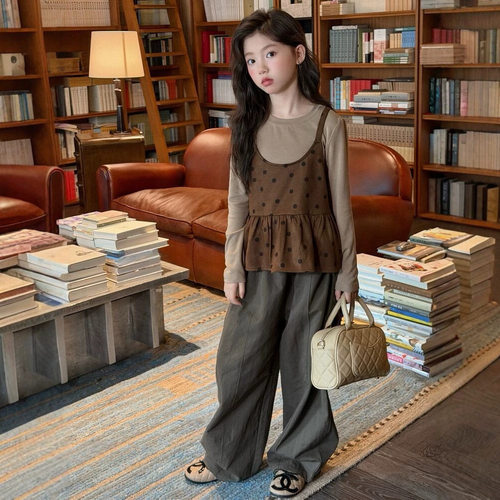 波拉bora韩系女中大童打底衫马甲两件套秋季儿童洋气裤子潮