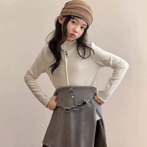 bora韩系小立领彩扣套头百搭保暖休闲宽松百搭软糯上衣打底衫秋季