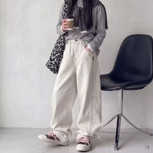 波拉bora亲子阔腿牛仔裤女春秋小众显瘦高级感宽松直筒拖地弯刀裤