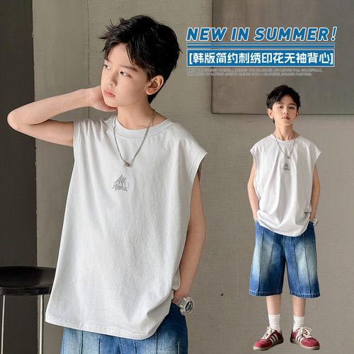 波拉bora儿童装韩版简约休闲背心夏季中大青少年男童坎肩无袖上衣
