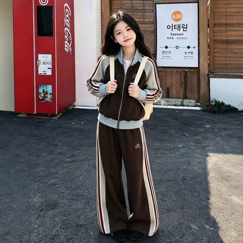 波拉bora亲子女中大童洋气秋冬季大童加厚立领运动裤休闲立领