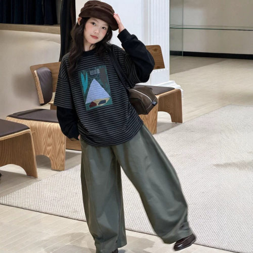 波拉bora韩系女中大童宽松长袖打底衫秋季儿童洋气宽松休闲裤子潮