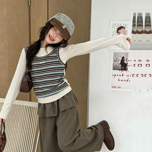波拉bora女童套装春秋季初中生轻奢小众高端衣服儿童时尚炸街童装