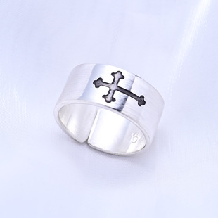 999纯银饰品戒指古法指环十字架简约开口手饰足银男女小众可调节