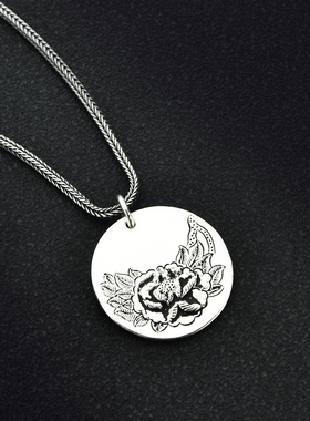 990纯银吊坠浮雕牡丹花挂件