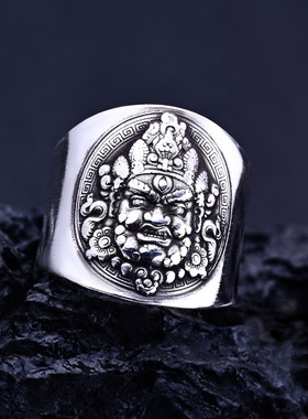 黄财神999纯银戒指指环99足银饰品素银刻花民族风古风文艺