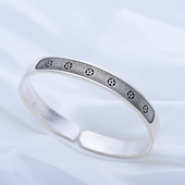 六梅花999纯银手镯女士复古足银镯子饰品送妈妈礼物实心古法开口