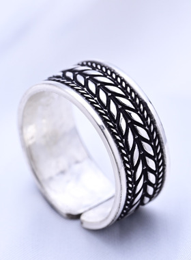足银麦穗麻花古法活口男士戒指