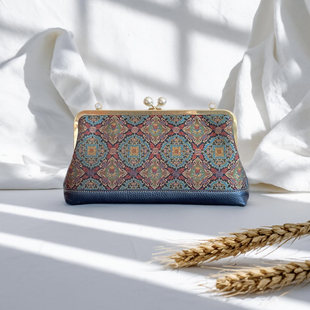 苏地蔓草卷莲纹锦宋锦牛皮包包，名家气质传统又时尚法棍包腋下包