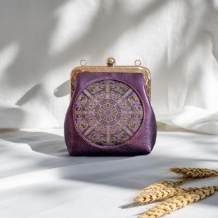 上久楷马跃八达龙凤织祥真丝宋锦牛皮包包，名家非遗高贵紫女包