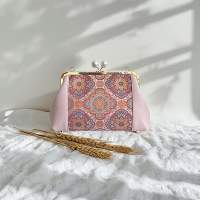苏地西楼锦华真丝宋锦牛皮包包，新中式古典纹样粉色女包