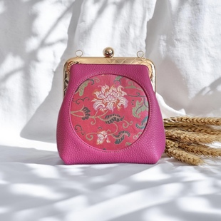 张和才蜀锦缠枝牡丹真丝牛皮包包，名家非遗手作女包