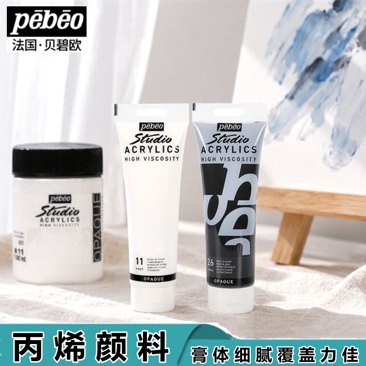 贝碧欧丙烯颜料黑色白色100ml250ml大瓶半亚光高浓度丙烯墙绘涂料