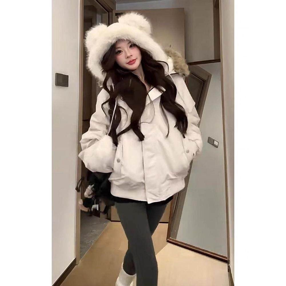 实价白色灰色连帽毛领夹棉派克棉服外套女小个尚加绒棉衣,女装/女士精品,棉衣/棉服,淘宝优惠券,粉丝福利购,淘宝优惠卷