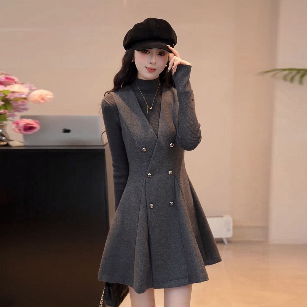 2025新款针织毛衣背带连衣裙子女秋冬季韩系穿搭毛呢短裙,女装/女士精品,连衣裙,淘宝优惠券,粉丝福利购,淘宝优惠卷