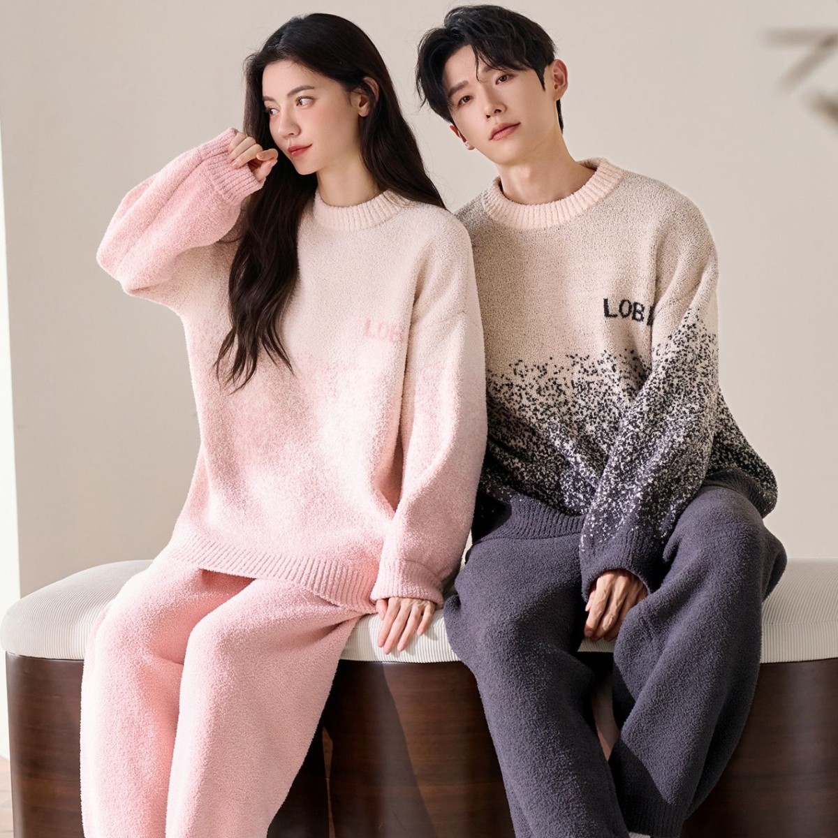 情侣睡衣-冬季半边绒保暖长袖长裤睡衣女甜美宽松休闲男士家居服