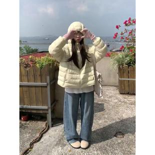 实价有货浅黄色连帽面包服外套女冬季新款高级感保暖加厚棉衣棉服