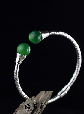 宫廷风绿玛瑙纯银手镯