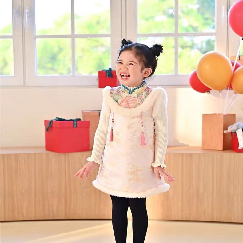 儿童夹棉旗袍冬装过年服