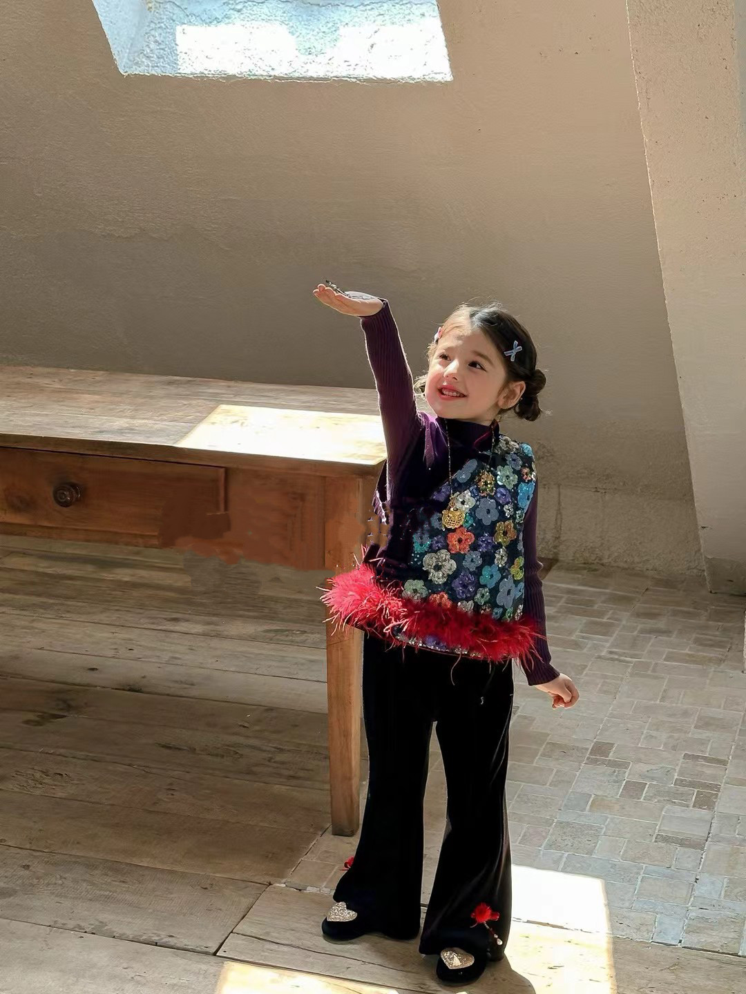 女童新中式国风马甲秋冬新款儿童洋气唐装夹棉背心宝宝加绒喇叭裤