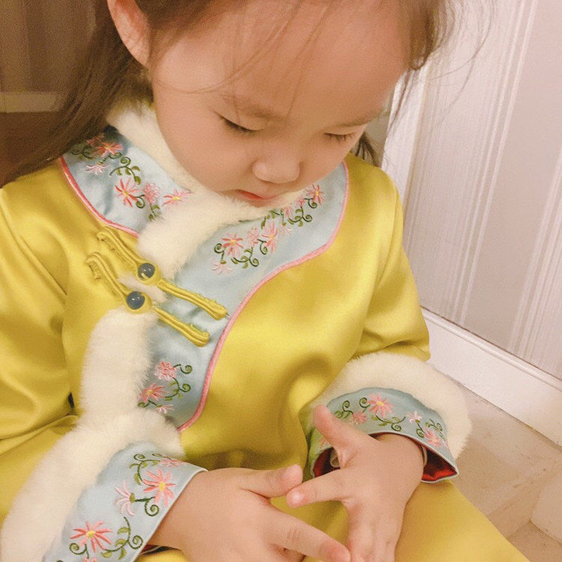 女童旗袍裙洋气民族夹棉拜年服冬